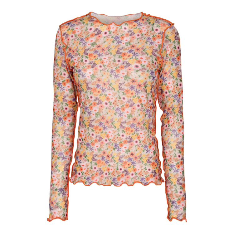 Mesh bluse - Orange sand flowers