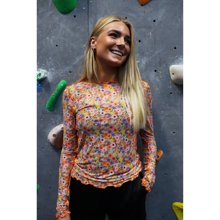 Mesh bluse - Orange sand flowers