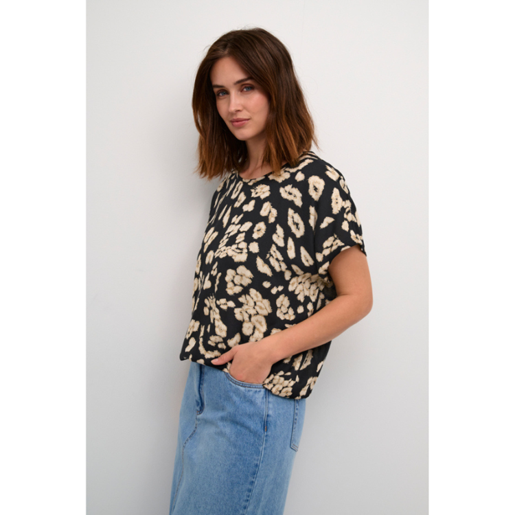 Kabeathe bluse - Black/sand leo print