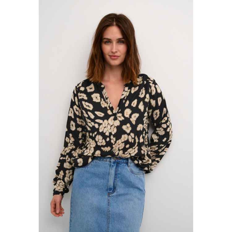 Kabeathe bluse - Black/sand leo print