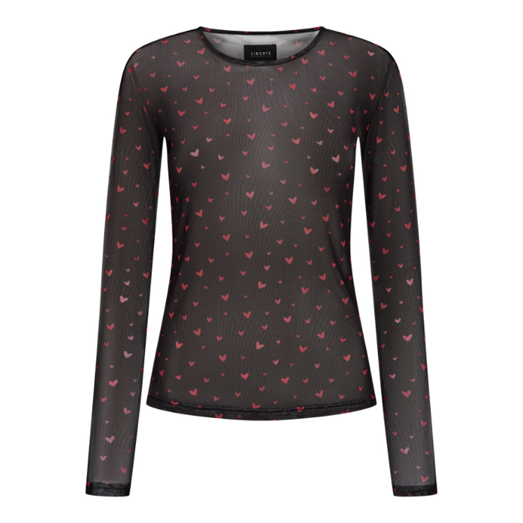 Mesh bluse - Black red hearts