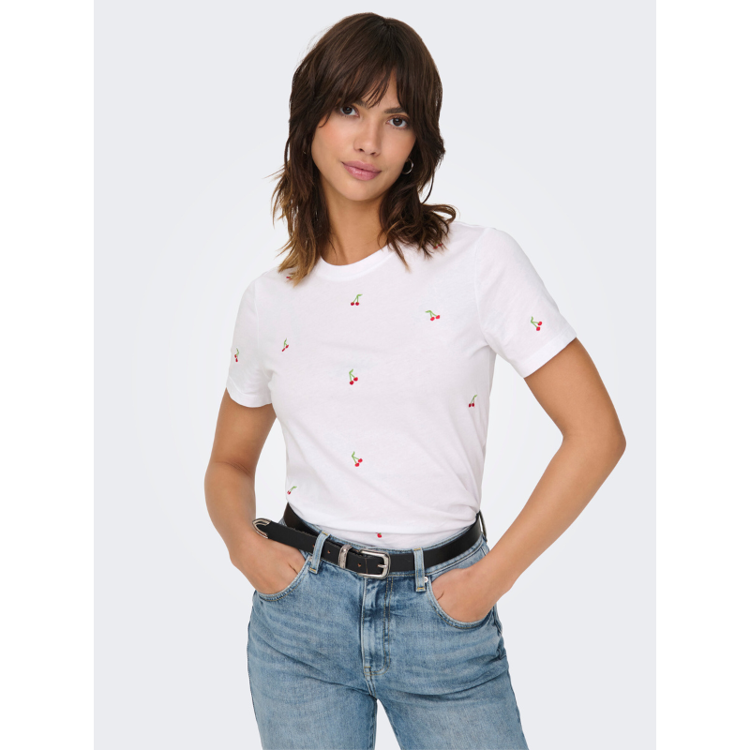 Onlketty t-shirt - Bright white/cherries