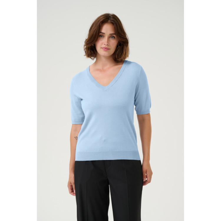 Kalizza v-hals strikbluse - Soft chambray