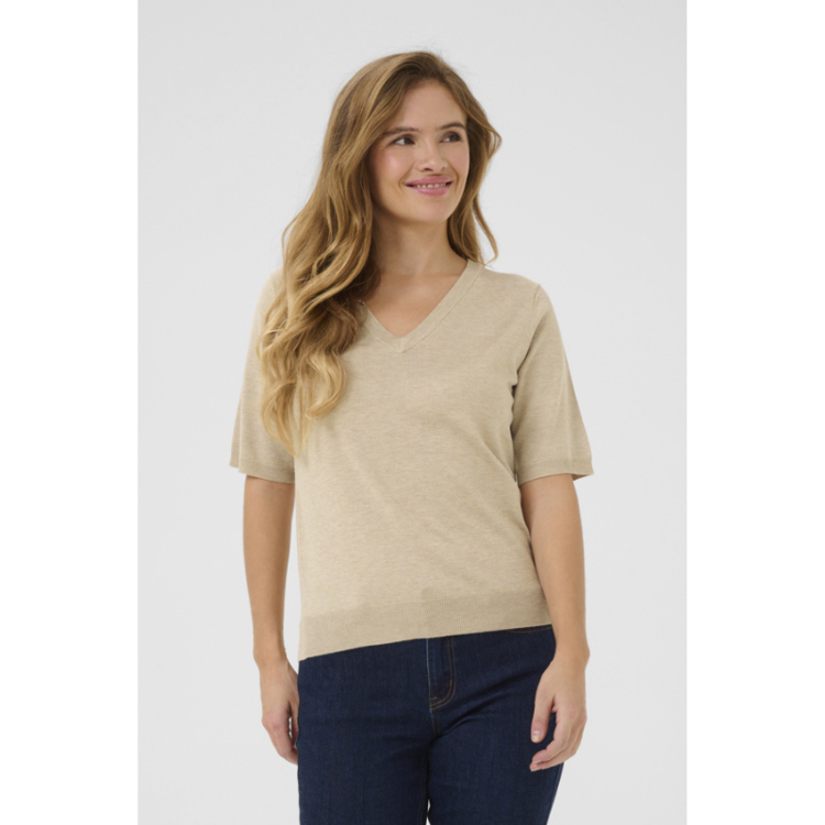 Kalizza v-hals strikbluse - Feather gray melange