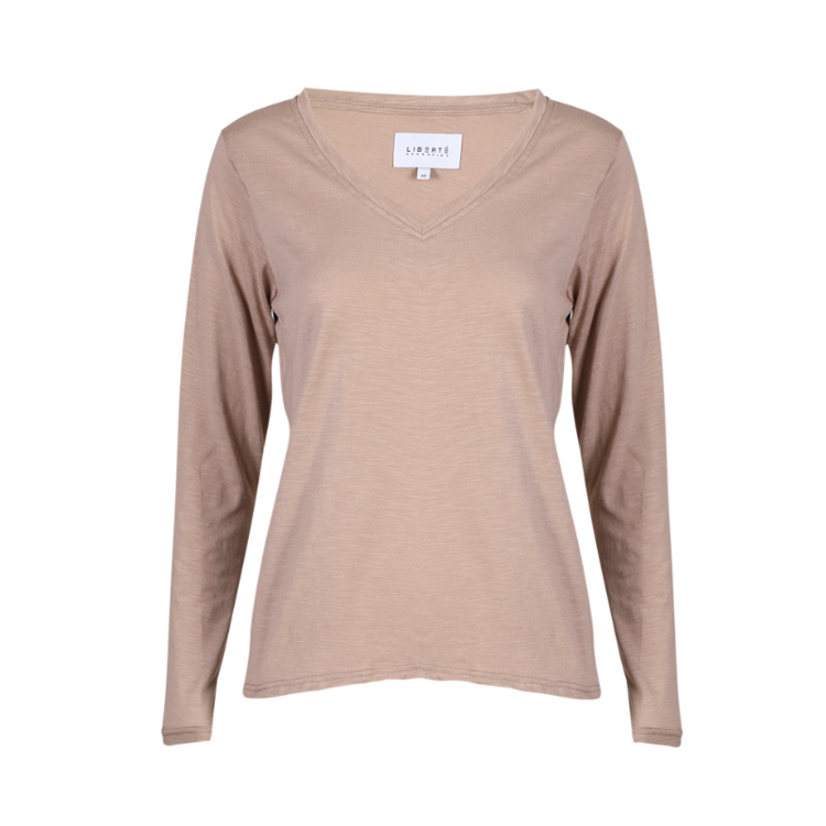 Ulla ls v-hals t-shirt - Sand