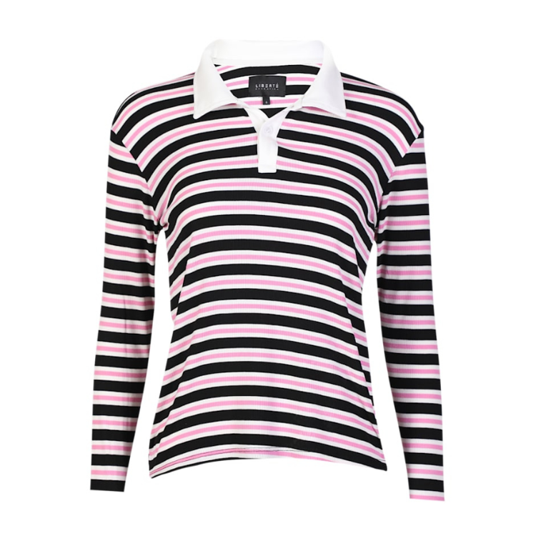 Natalia polo - Black bubblegum white stripe