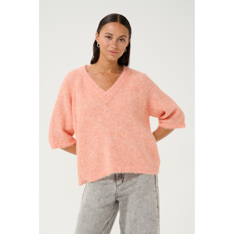 Kaemilie v-hals strikbluse - Peach Nectar