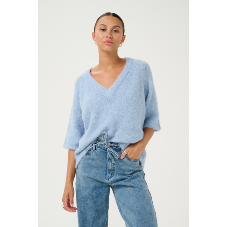 Kaemilie v-hals strikbluse - Soft chambray