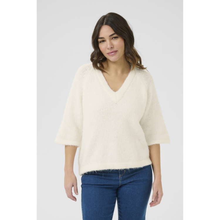 Kaemilie v-hals strikbluse - Chalk