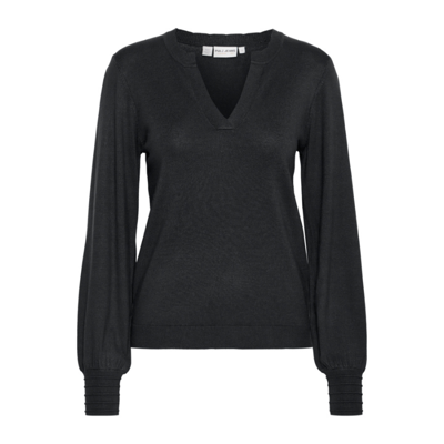 Pzsara v-hals strik bluse - Black beauty