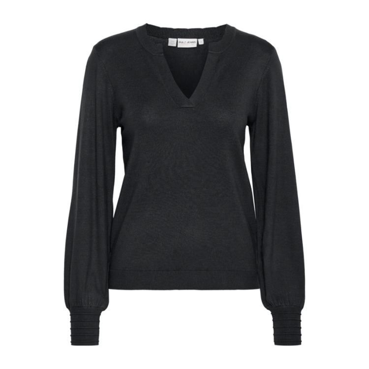 Pzsara v-hals strik bluse - Black beauty