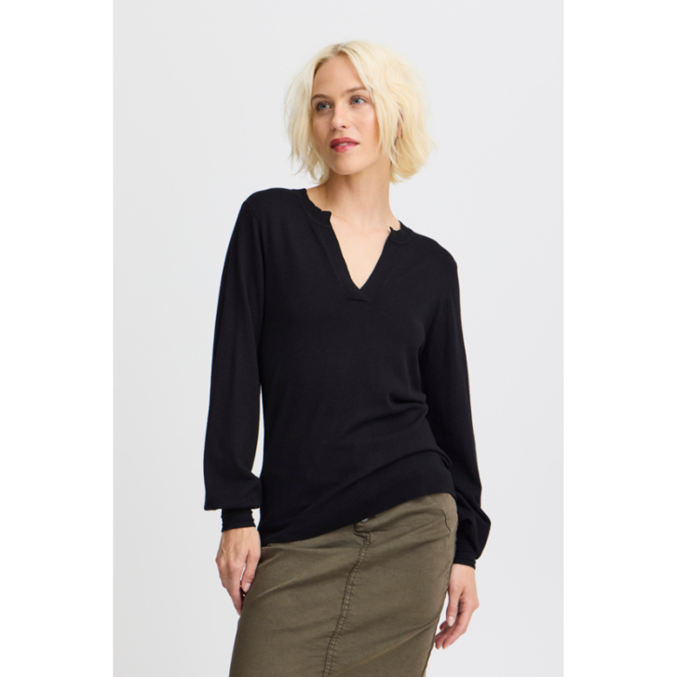 Pzsara v-hals strik bluse - Black beauty