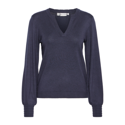 Pzsara v-hals strik bluse - Dark sapphire