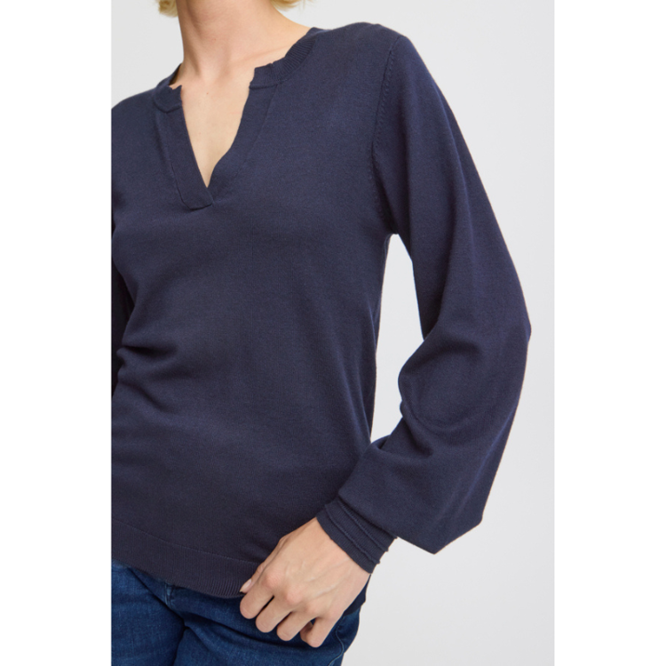 Pzsara v-hals strik bluse - Dark sapphire