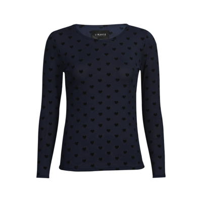 Mesh bluse - Navy black flock heart