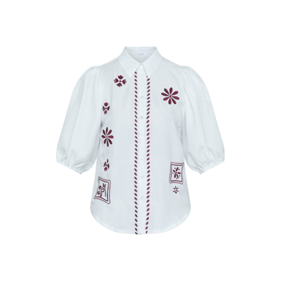 Ella bluse - White/bordeaux