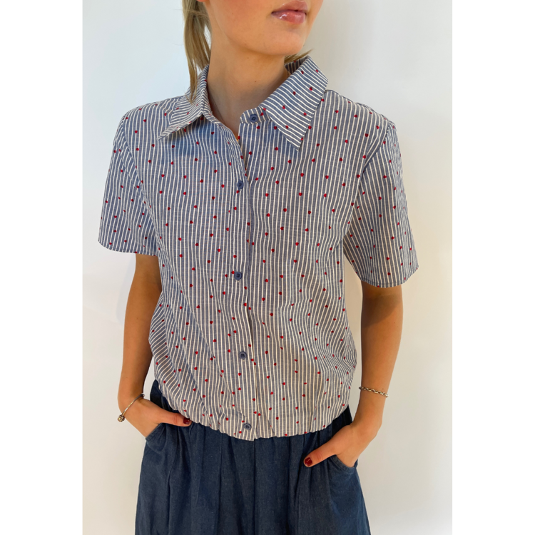 Gufo bluse - Denim blue/red