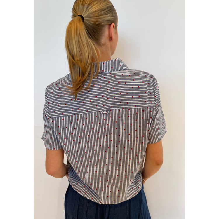 Gufo bluse - Denim blue/red
