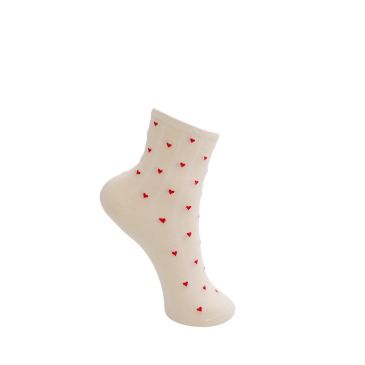 Bcalea heart sock - Creme w. red
