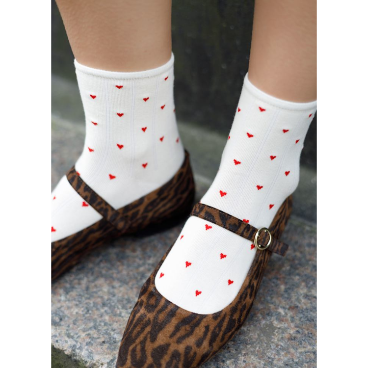 Bcalea heart sock - Creme w. red