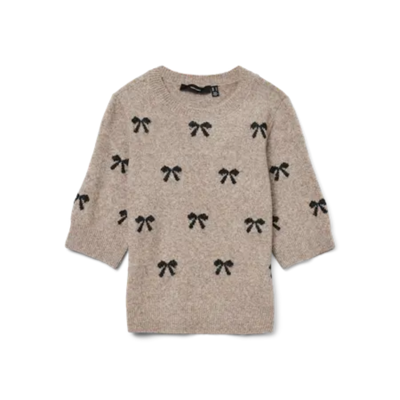 Vmdoffy kortærmet strik - Moon rock/w. black bows