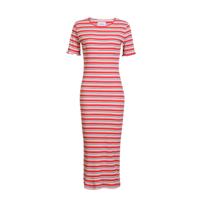 Natalia kjole - Creme orange blue stripe