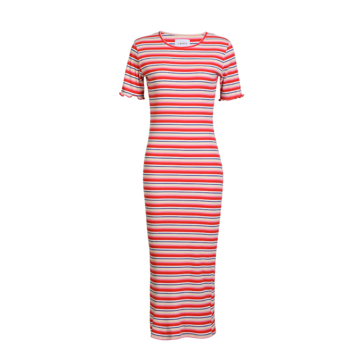 Natalia kjole - Creme orange blue stripe
